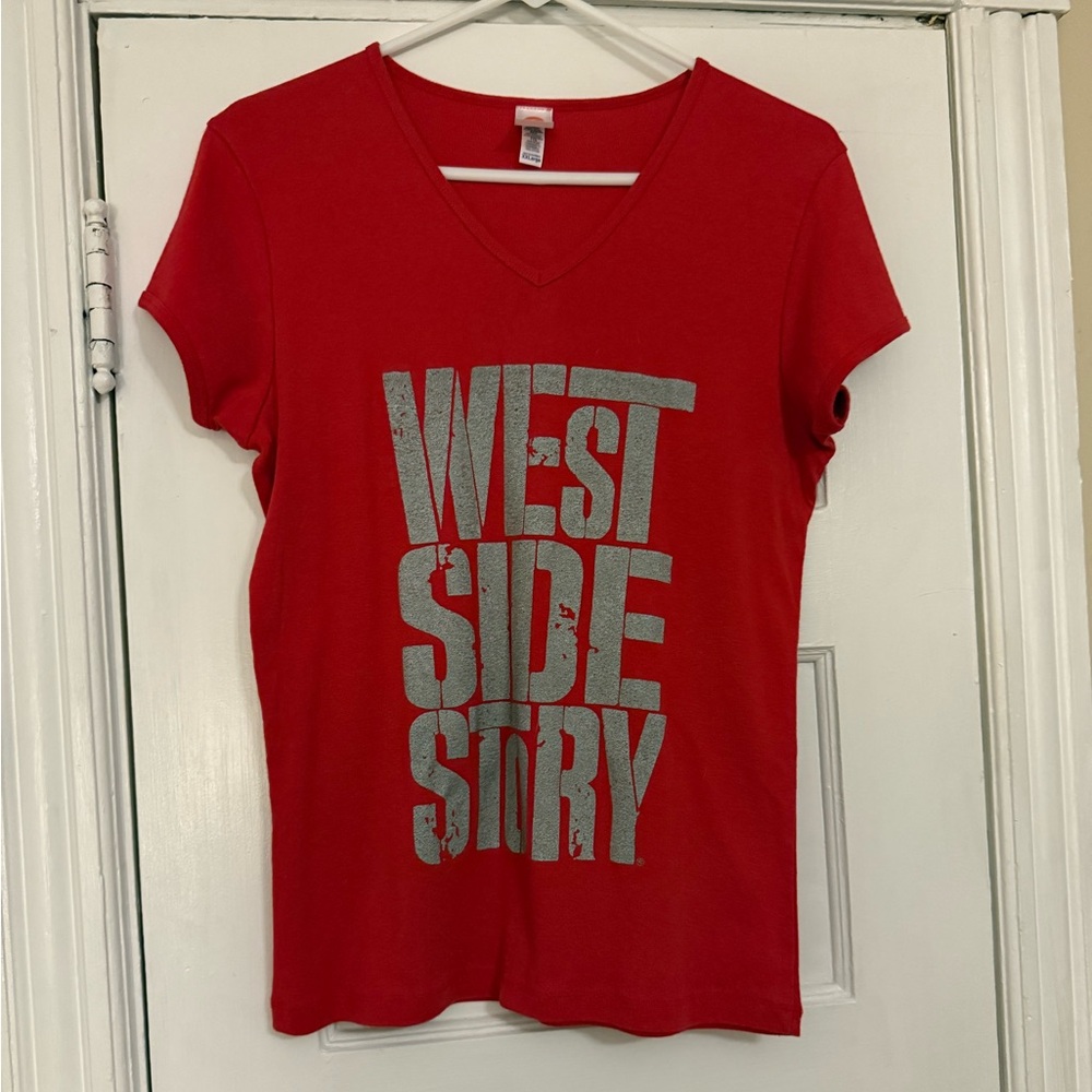 Red Graphic V-Neck Women's Top